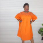 orange net cotton dress