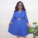 blue pleated dress