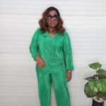 green pleated trouser set